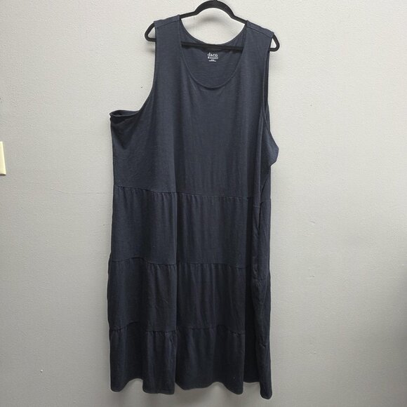d&co BEACH Dress Womens 5X Charcoal Gray Sleeveless Tiered Linen Blend Pockets - Picture 1 of 10